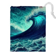 Waves Ocean Sea Tsunami Nautical Drawstring Pouch (4xl) by Jancukart