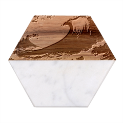 Waves Ocean Sea Tsunami Nautical Marble Wood Coaster (hexagon)  by Jancukart