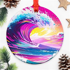 Tsunami Waves Ocean Sea Nautical Nature Water Blue Water Ornament (round) by Jancukart