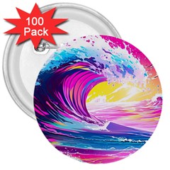 Tsunami Waves Ocean Sea Nautical Nature Water Blue Water 3  Buttons (100 Pack) 