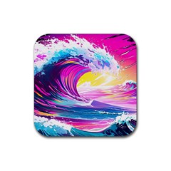 Tsunami Waves Ocean Sea Nautical Nature Water Blue Water Rubber Coaster (square) by Jancukart