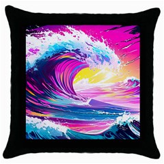 Tsunami Waves Ocean Sea Nautical Nature Water Blue Water Throw Pillow Case (black) by Jancukart