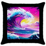 Tsunami Waves Ocean Sea Nautical Nature Water Blue Water Throw Pillow Case (Black) Front