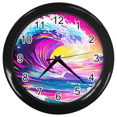 Tsunami Waves Ocean Sea Nautical Nature Water Blue Water Wall Clock (black) by Jancukart