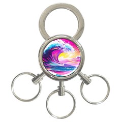 Tsunami Waves Ocean Sea Nautical Nature Water Blue Water 3-ring Key Chain by Jancukart