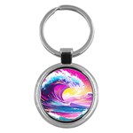 Tsunami Waves Ocean Sea Nautical Nature Water Blue Water Key Chain (Round) Front