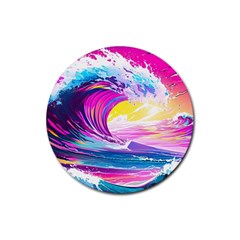 Tsunami Waves Ocean Sea Nautical Nature Water Blue Water Rubber Round Coaster (4 Pack)