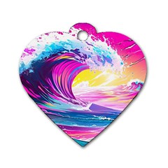 Tsunami Waves Ocean Sea Nautical Nature Water Blue Water Dog Tag Heart (one Side)