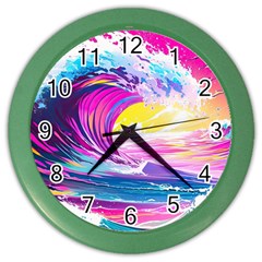 Tsunami Waves Ocean Sea Nautical Nature Water Blue Water Color Wall Clock