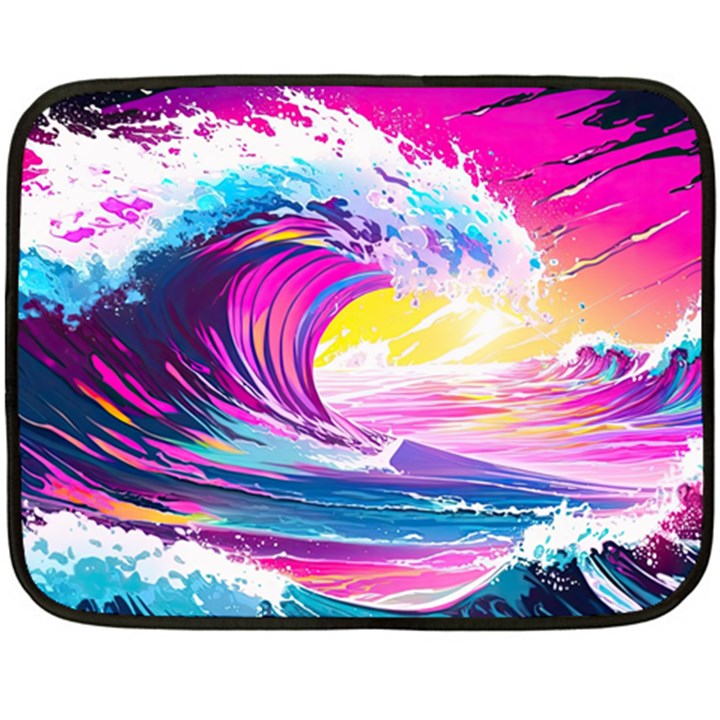 Tsunami Waves Ocean Sea Nautical Nature Water Blue Water Two Sides Fleece Blanket (Mini)