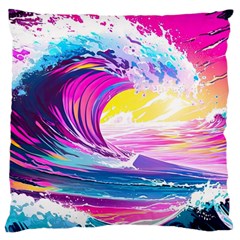 Tsunami Waves Ocean Sea Nautical Nature Water Blue Water Large Cushion Case (two Sides) by Jancukart