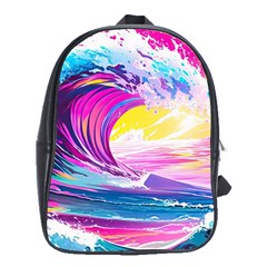 Tsunami Waves Ocean Sea Nautical Nature Water Blue Water School Bag (xl) by Jancukart