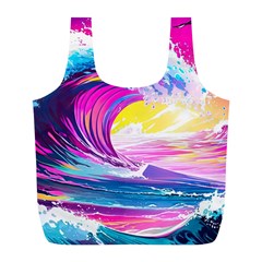 Tsunami Waves Ocean Sea Nautical Nature Water Blue Water Full Print Recycle Bag (l)