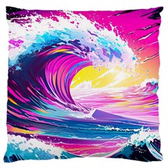 Tsunami Waves Ocean Sea Nautical Nature Water Blue Water Large Premium Plush Fleece Cushion Case (two Sides)