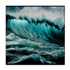 Tsunami Waves Ocean Sea Nautical Nature Water Blue Black Tile Coaster