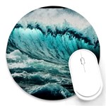 Tsunami Waves Ocean Sea Nautical Nature Water Blue Black Round Mousepad Front