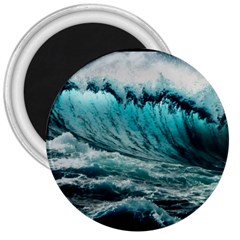 Tsunami Waves Ocean Sea Nautical Nature Water Blue Black 3  Magnets