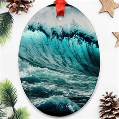 Tsunami Waves Ocean Sea Nautical Nature Water Blue Black Ornament (oval)