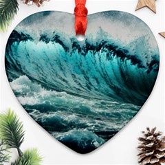 Tsunami Waves Ocean Sea Nautical Nature Water Blue Black Ornament (heart)