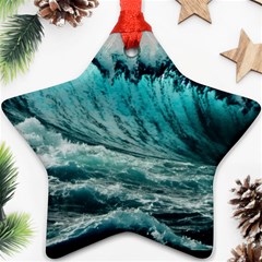 Tsunami Waves Ocean Sea Nautical Nature Water Blue Black Ornament (star)