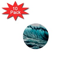 Tsunami Waves Ocean Sea Nautical Nature Water Blue Black 1  Mini Buttons (10 Pack)  by Jancukart