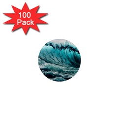 Tsunami Waves Ocean Sea Nautical Nature Water Blue Black 1  Mini Magnets (100 Pack)  by Jancukart