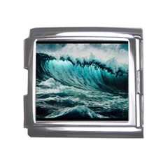 Tsunami Waves Ocean Sea Nautical Nature Water Blue Black Mega Link Italian Charm (18mm) by Jancukart