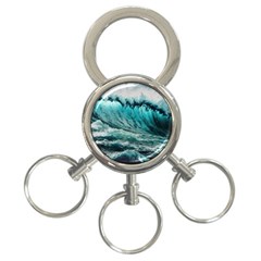 Tsunami Waves Ocean Sea Nautical Nature Water Blue Black 3-ring Key Chain by Jancukart