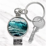 Tsunami Waves Ocean Sea Nautical Nature Water Blue Black Nail Clippers Key Chain Front