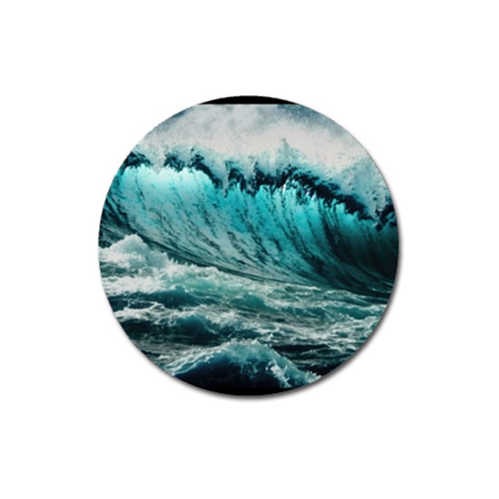 Tsunami Waves Ocean Sea Nautical Nature Water Blue Black Magnet 3  (Round)