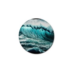 Tsunami Waves Ocean Sea Nautical Nature Water Blue Black Golf Ball Marker by Jancukart