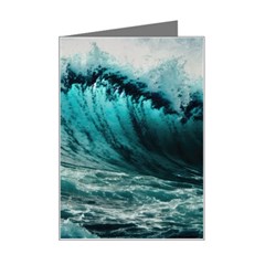 Tsunami Waves Ocean Sea Nautical Nature Water Blue Black Mini Greeting Card by Jancukart