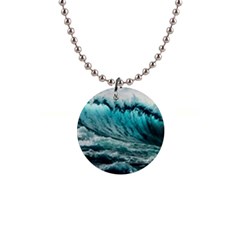 Tsunami Waves Ocean Sea Nautical Nature Water Blue Black 1  Button Necklace