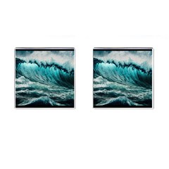 Tsunami Waves Ocean Sea Nautical Nature Water Blue Black Cufflinks (square)