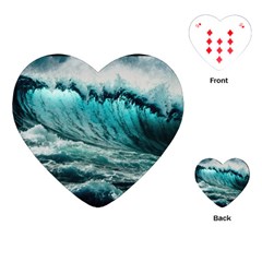 Tsunami Waves Ocean Sea Nautical Nature Water Blue Black Playing Cards Single Design (heart)