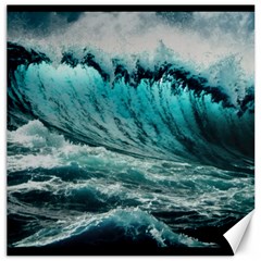 Tsunami Waves Ocean Sea Nautical Nature Water Blue Black Canvas 12  X 12 