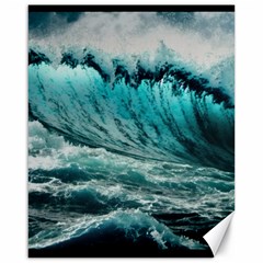 Tsunami Waves Ocean Sea Nautical Nature Water Blue Black Canvas 16  X 20 