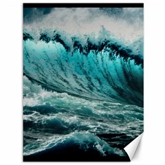 Tsunami Waves Ocean Sea Nautical Nature Water Blue Black Canvas 36  X 48 