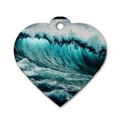 Tsunami Waves Ocean Sea Nautical Nature Water Blue Black Dog Tag Heart (two Sides)