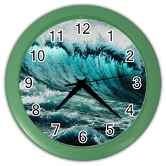 Tsunami Waves Ocean Sea Nautical Nature Water Blue Black Color Wall Clock