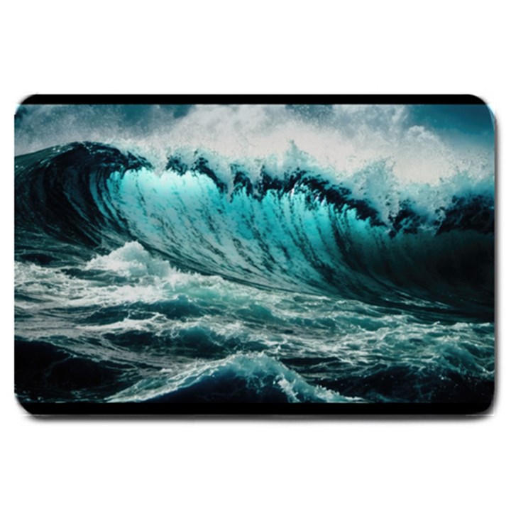 Tsunami Waves Ocean Sea Nautical Nature Water Blue Black Large Doormat