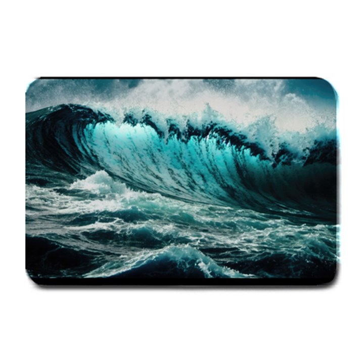 Tsunami Waves Ocean Sea Nautical Nature Water Blue Black Plate Mats