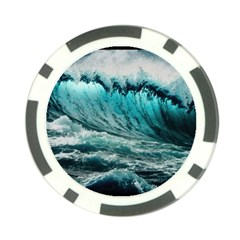 Tsunami Waves Ocean Sea Nautical Nature Water Blue Black Poker Chip Card Guard