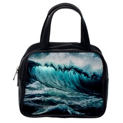 Tsunami Waves Ocean Sea Nautical Nature Water Blue Black Classic Handbag (one Side)