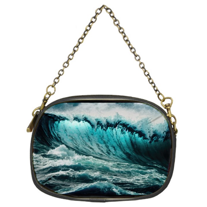 Tsunami Waves Ocean Sea Nautical Nature Water Blue Black Chain Purse (Two Sides)