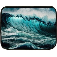 Tsunami Waves Ocean Sea Nautical Nature Water Blue Black Two Sides Fleece Blanket (mini) by Jancukart