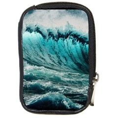 Tsunami Waves Ocean Sea Nautical Nature Water Blue Black Compact Camera Leather Case by Jancukart