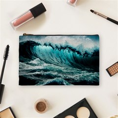 Tsunami Waves Ocean Sea Nautical Nature Water Blue Black Cosmetic Bag (medium) by Jancukart