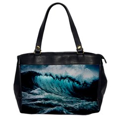 Tsunami Waves Ocean Sea Nautical Nature Water Blue Black Oversize Office Handbag