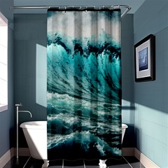 Tsunami Waves Ocean Sea Nautical Nature Water Blue Black Shower Curtain 36  X 72  (stall)  by Jancukart